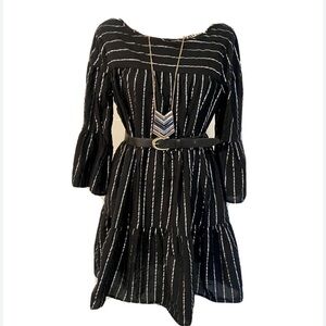 Black & Silver Tiered Boho Smock Dress XXL